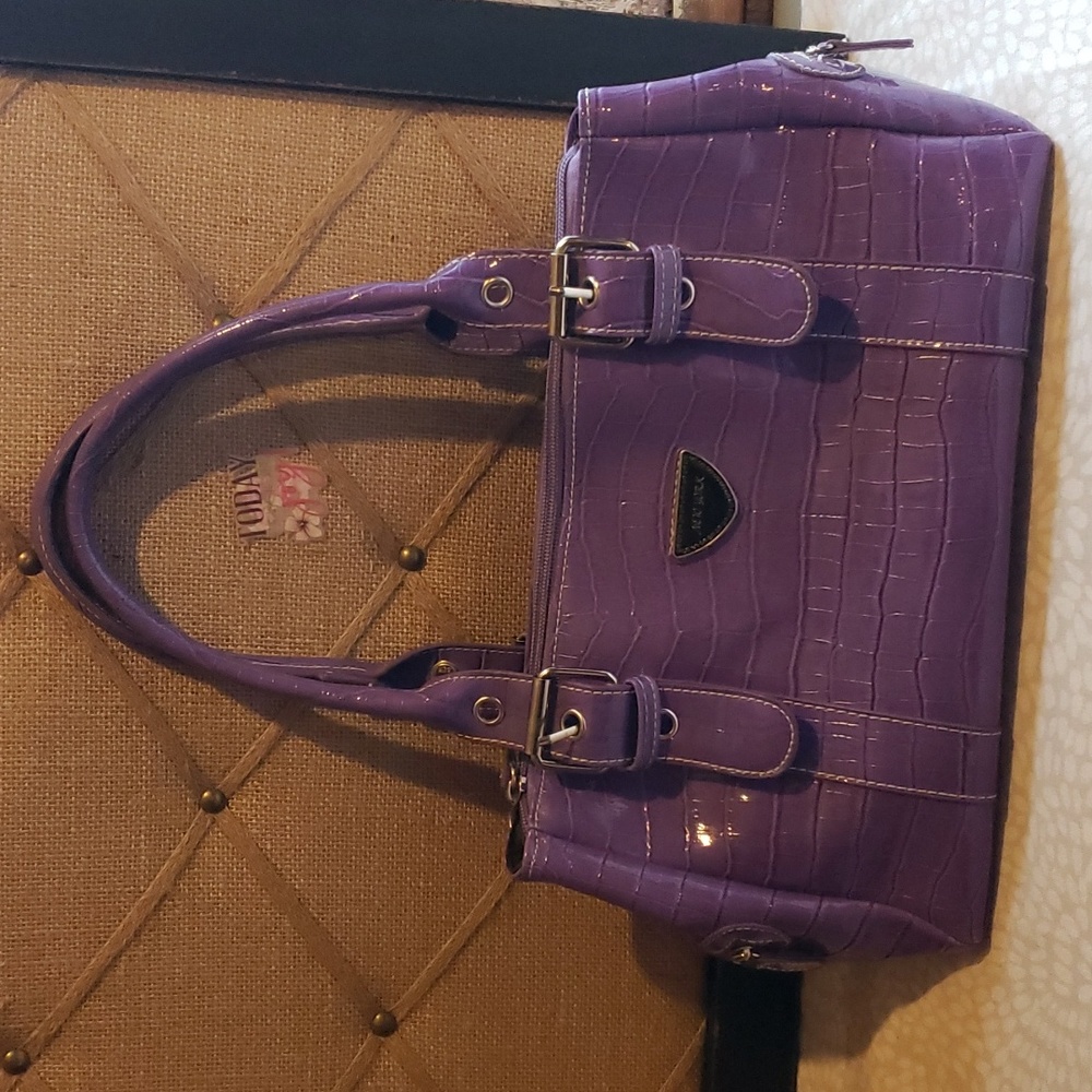 Purple Faux Alligator Leather Handbag